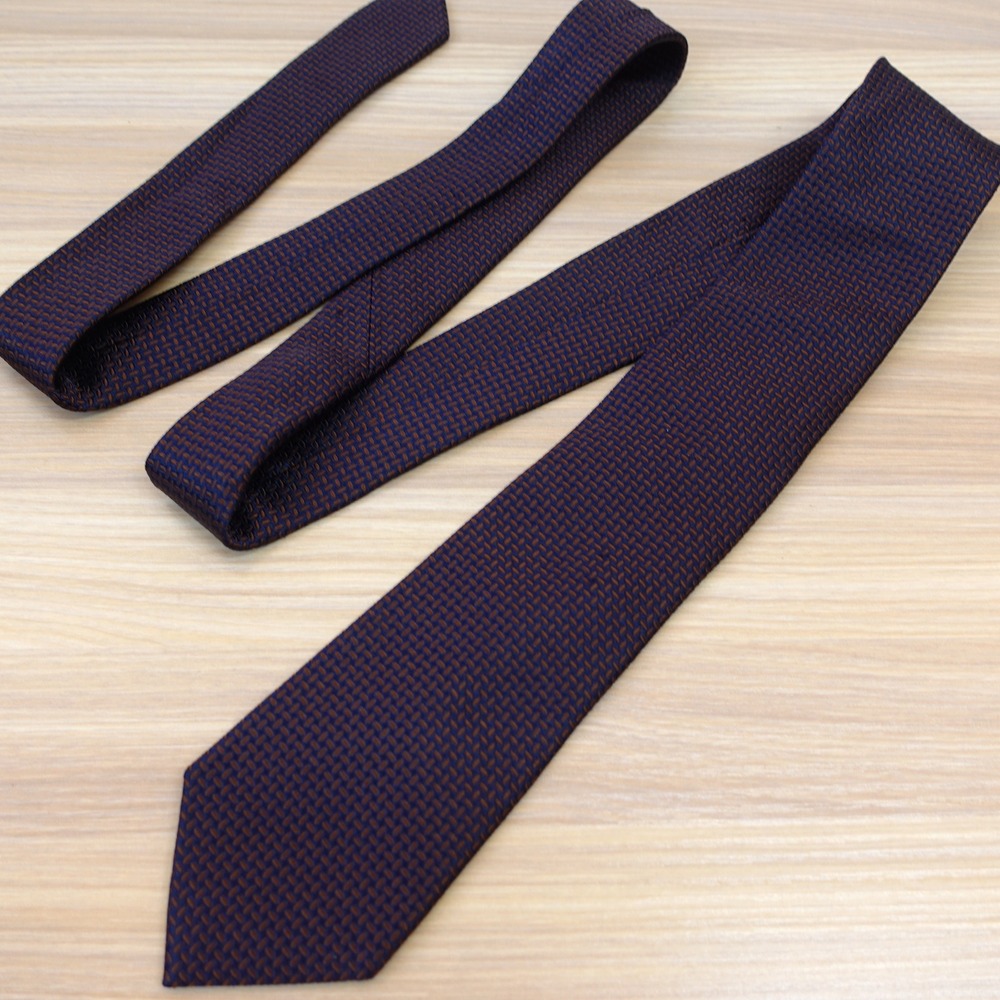 Zara Man Mens OS Navy Blue Rust‎ Basketweave Silk Slim Long Neck Tie Career